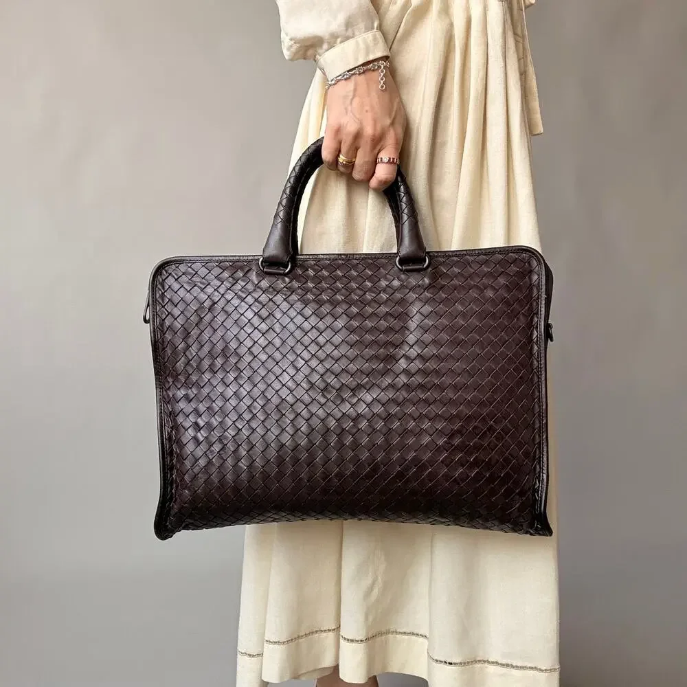 Vintage Bottega Veneta Intrecciato Leather Briefcase - Brown